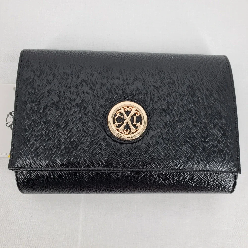 CXL by Christian Lacroix Paris Caviar Black‎ Clutch Detachable Chain Evening Bag